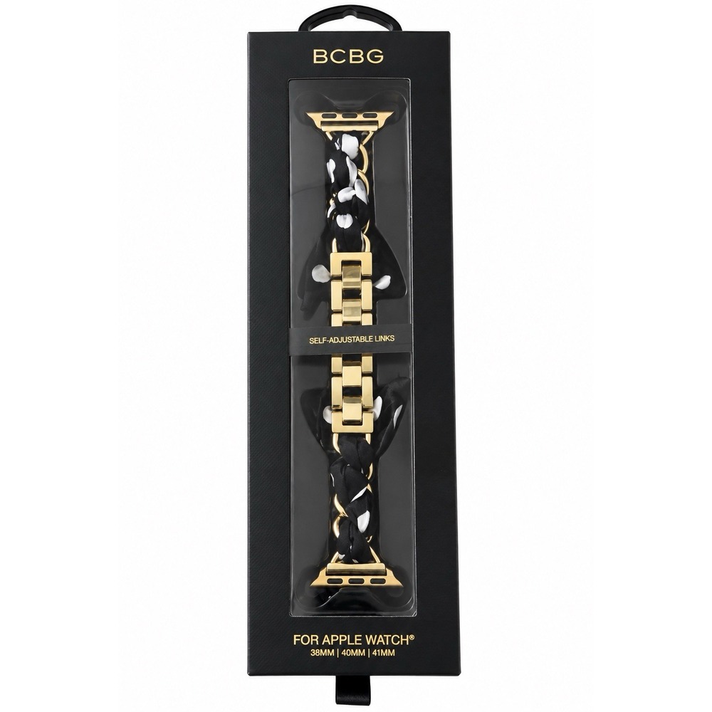BCBG Apple Watch Band Black Gold Self Adjustable Links 38 40 41mm NIB